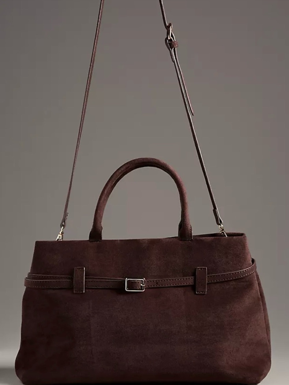 Anthropologie The Greer Faux Brown Suede Doctor Bag NWOT
